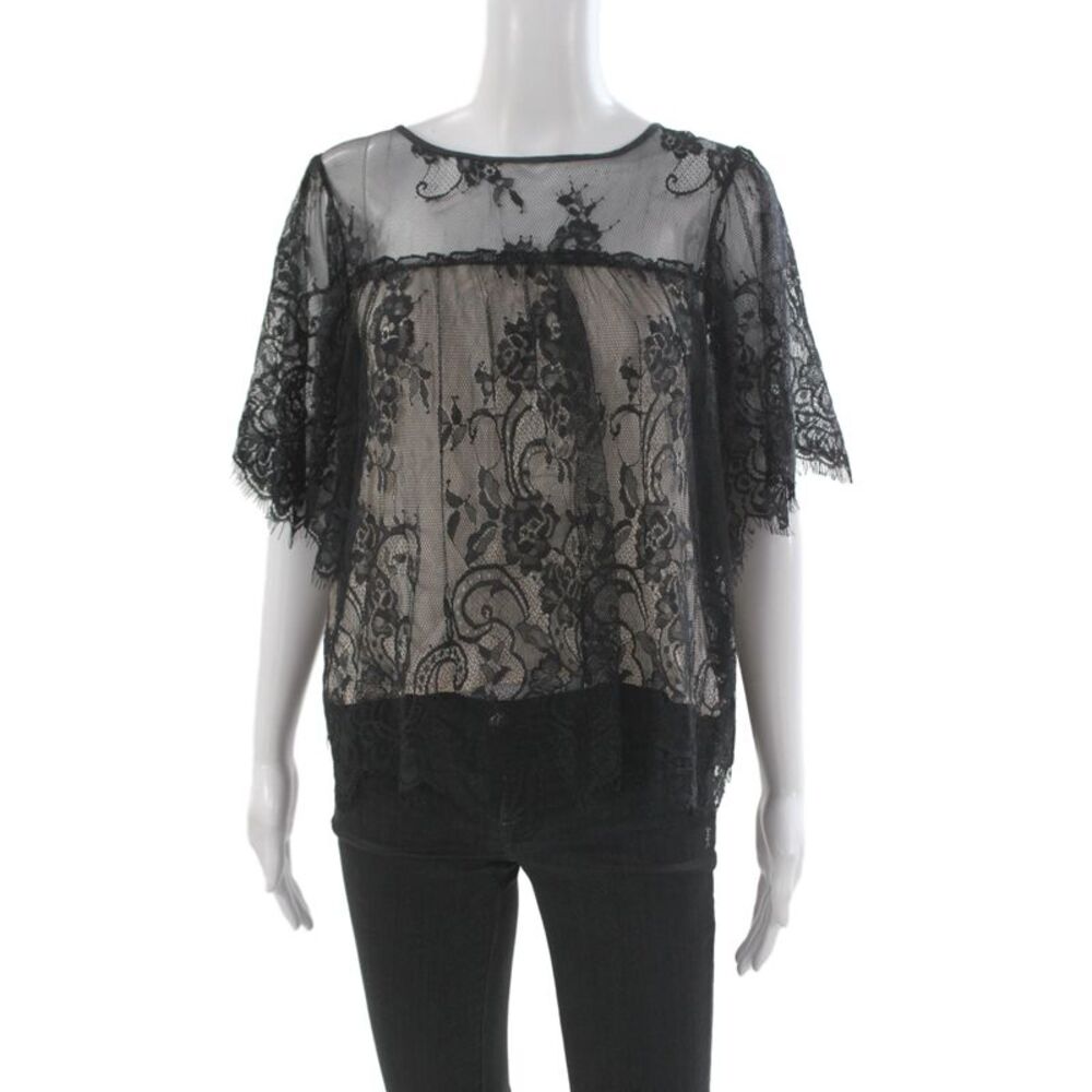 Flannel Womens Kimono Blouse Black Floral Nylon Short Sleeve Gothic Size 0